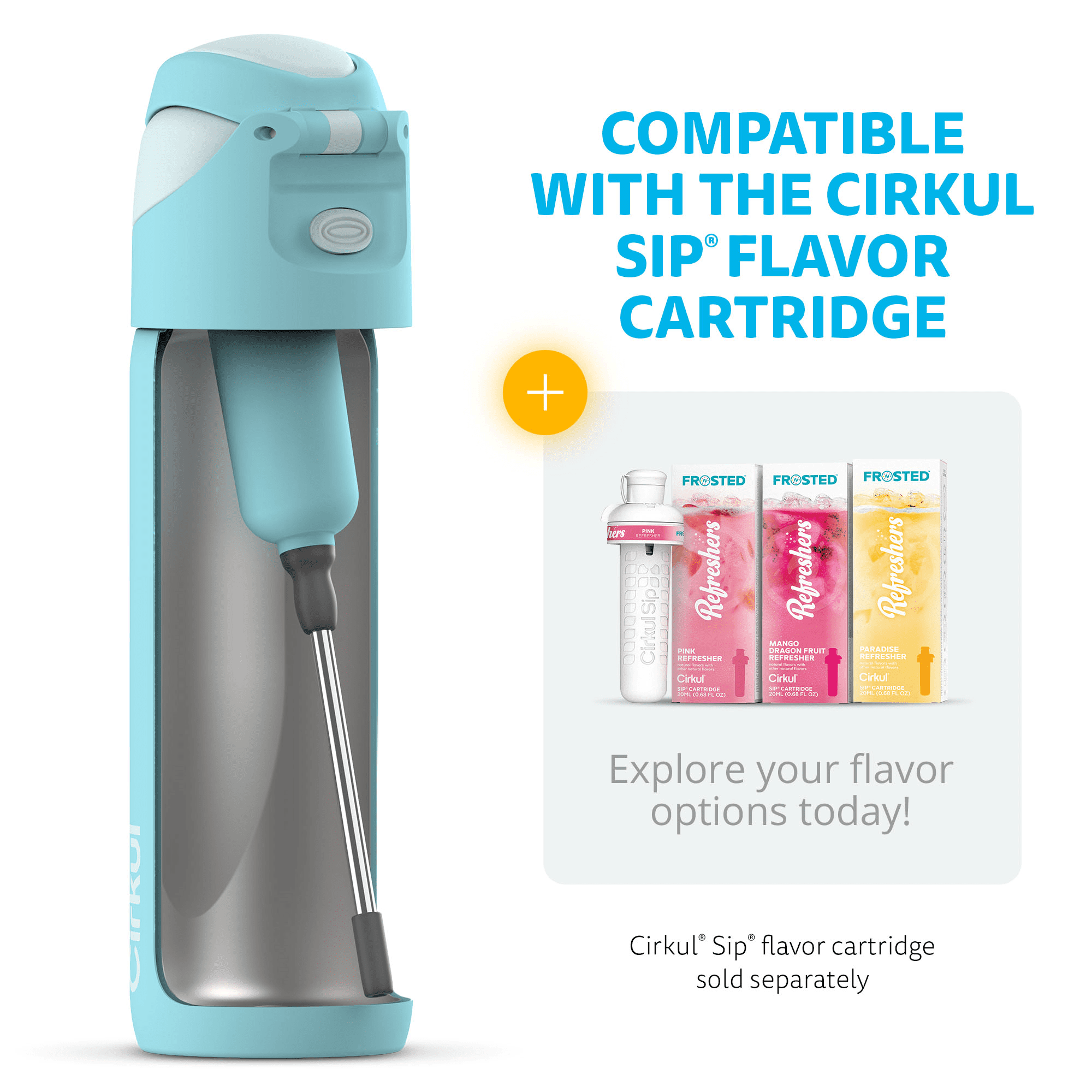 Cirkul 26oz StrawSip Flip Water Bottle  Stainless Steel  Double Wall Insulated  Pacific  Blue 
