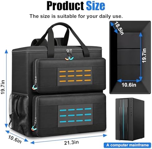 Computer Desktop Tower Carrying Case with Padded Protection & Multiple Pockets  Gaming Computer Backpack Holds CPU Mainframe  Keyboard  Mouse  Cables and Accessories