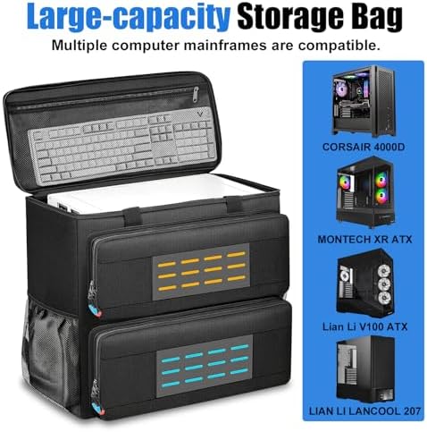 Computer Desktop Tower Carrying Case with Padded Protection & Multiple Pockets  Gaming Computer Backpack Holds CPU Mainframe  Keyboard  Mouse  Cables and Accessories