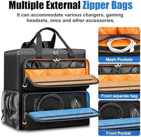 Computer Desktop Tower Carrying Case with Padded Protection & Multiple Pockets  Gaming Computer Backpack Holds CPU Mainframe  Keyboard  Mouse  Cables and Accessories