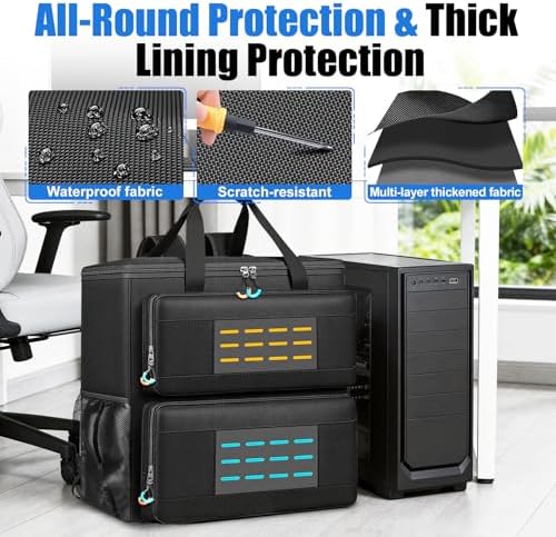 Computer Desktop Tower Carrying Case with Padded Protection & Multiple Pockets  Gaming Computer Backpack Holds CPU Mainframe  Keyboard  Mouse  Cables and Accessories