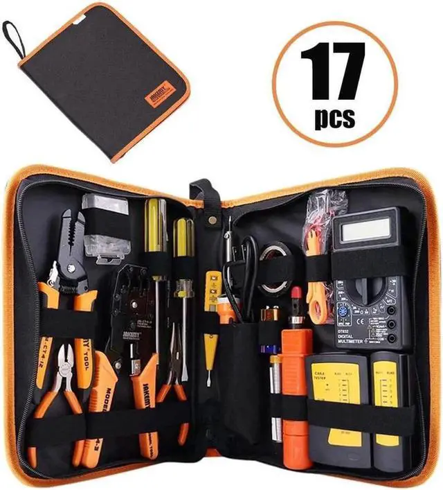 Computer Tool Kits   Professional 17 in 1 Network Cable Maintenance Tools   RJ45/RJ11/8P8C Connectors  LAN/Cat5e/Cat6 Cable Tester  Soldering Iron  Ethernet Stripping/Crimp Pliers Tool kit
