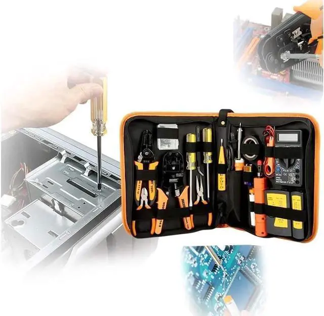 Computer Tool Kits   Professional 17 in 1 Network Cable Maintenance Tools   RJ45/RJ11/8P8C Connectors  LAN/Cat5e/Cat6 Cable Tester  Soldering Iron  Ethernet Stripping/Crimp Pliers Tool kit