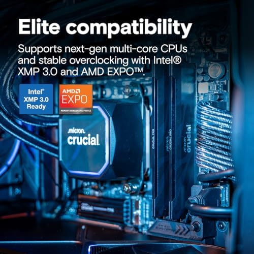 Crucial Pro DDR5 RAM 32GB Kit  2x16GB   6400MHz CL32  Overclocking Desktop Gaming Memory  Intel XMP 3 0 & AMD Expo Compatible  Black   CP2K16G64C32U5B