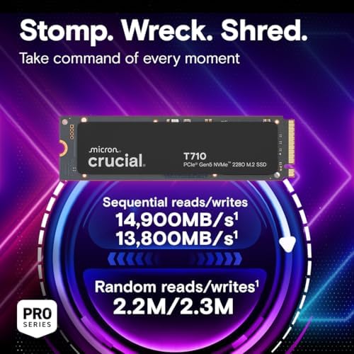 Crucial T710 PCIe Gen5 NVMe 1TB SSD  Up to 14 900 MB/s  Laptop & Desktop Compatible  PC   for Creatives and Hardcore Gamers  Solid State Drive  Includes 1Mo Adobe CC   CT1000T710SSD8 01