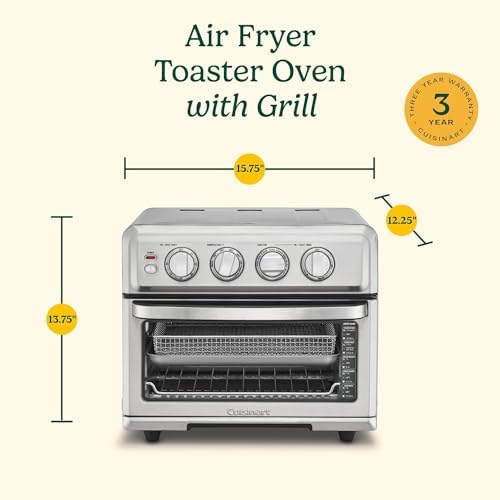 Cuisinart Air Fryer Toaster Oven with Grill  1800W 8 1 Air Fryer Oven with Bake  Convection Bake  Grill  Broil and Warm Options  Large Capacity  60 Minute Timer  TOA 70NAS  Stainless Steel