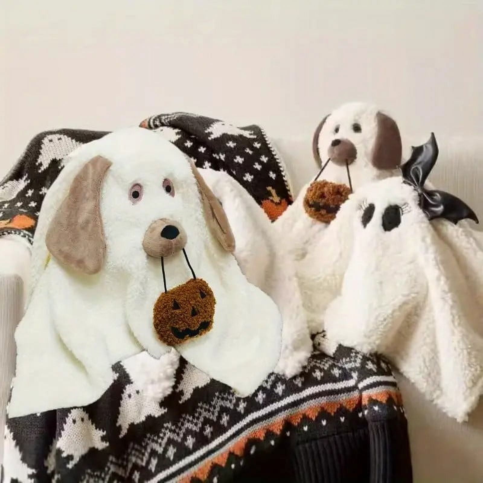 Cute Dog & Bat Halloween Decorative Pillow   Soft  No Power Home Accent for Festive Atmosphere