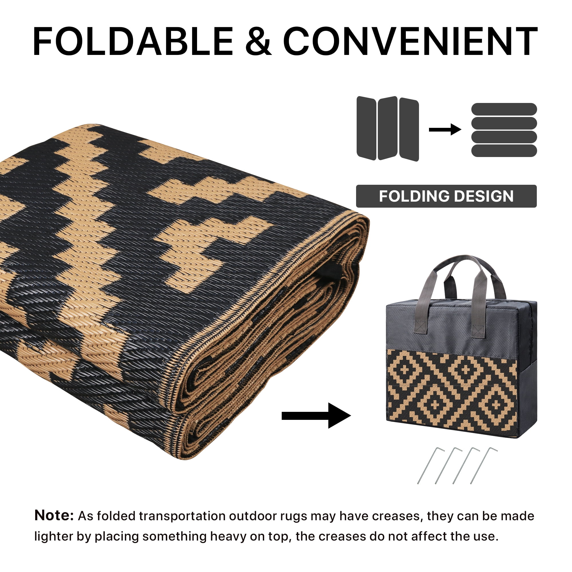 DEORAB Outdoor Rugs Waterproof Plastic Straw Mat 6 x9  Reversible for RV Patio Deck Beach Black & Brown