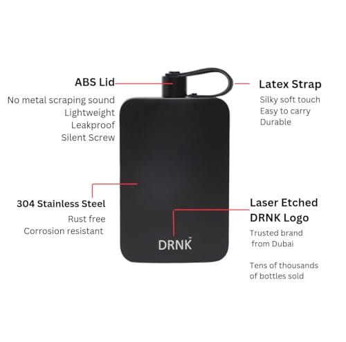 DRNK Steel   Flat Water Bottle as Seen on Shark Tank   Workplace Hydration  Travel  Hiking  and Gym   Leak Proof   Non Toxic   BPA Free   17oz  500ml   Azure