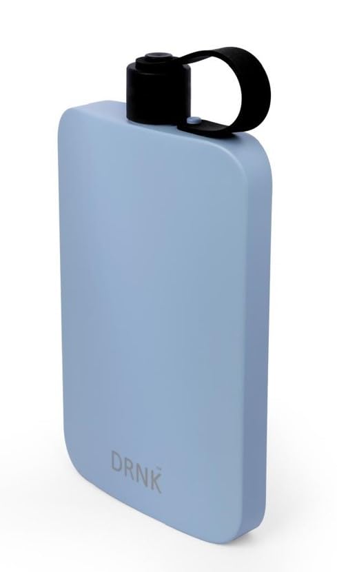 DRNK Steel   Flat Water Bottle as Seen on Shark Tank   Workplace Hydration  Travel  Hiking  and Gym   Leak Proof   Non Toxic   BPA Free   17oz  500ml   Azure