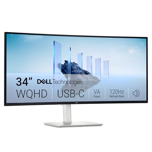Dell 34 Plus USB C Curved Monitor   S3425DW   34 inch  3440 x 1440  up to 120 Hz 21 9 Display  VA Panel  AMD FreeSync Premium  99  sRGB  95  DCI P3  Integrated Speakers  3000 1 Contrast Ratio