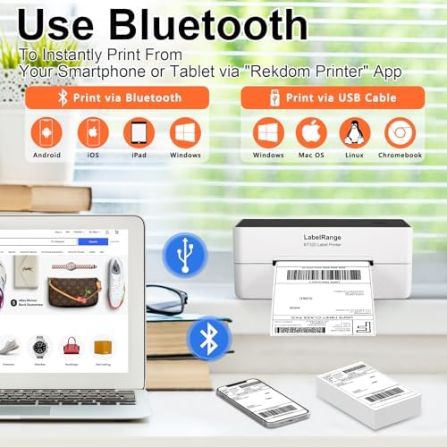 Ecommerce Label Printer 4x6  Thermal Shipping Label Printer  Support Amazon  Ebay  USPS  Pirate Ship  Bluetooth and USB Connection