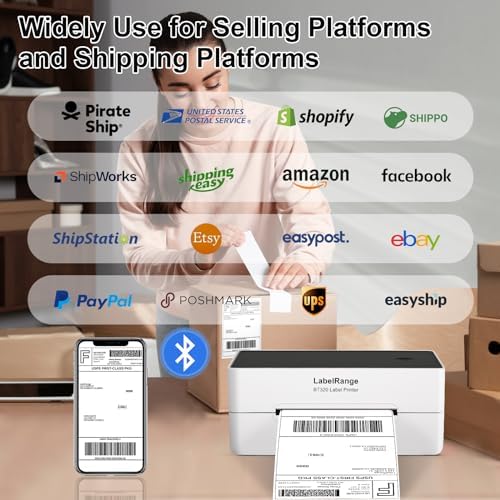 Ecommerce Label Printer 4x6  Thermal Shipping Label Printer  Support Amazon  Ebay  USPS  Pirate Ship  Bluetooth and USB Connection