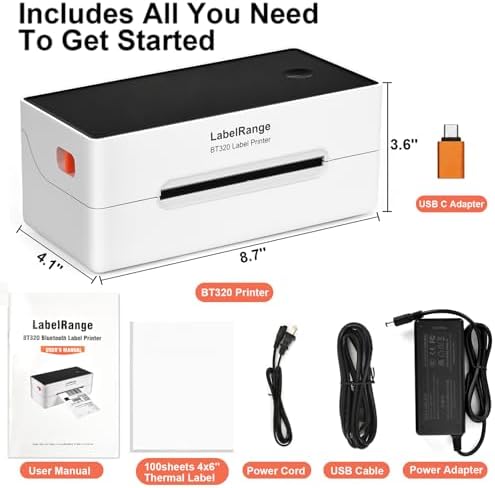 Ecommerce Label Printer 4x6  Thermal Shipping Label Printer  Support Amazon  Ebay  USPS  Pirate Ship  Bluetooth and USB Connection