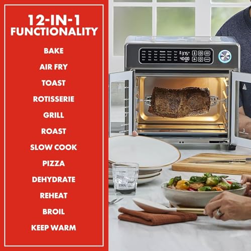 Emeril Lagasse Extra Large French Door Air Fryer Toaster Oven Combo  24 Cooking Functions and Digital Controls  7 Accessories Included  Stainless Steel Finish  26QT Capacity