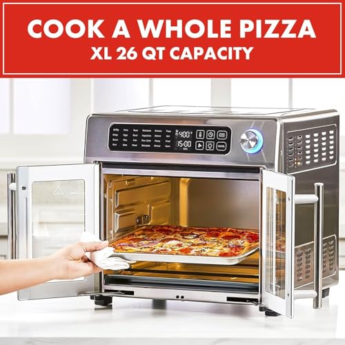 Emeril Lagasse Extra Large French Door Air Fryer Toaster Oven Combo  24 Cooking Functions and Digital Controls  7 Accessories Included  Stainless Steel Finish  26QT Capacity