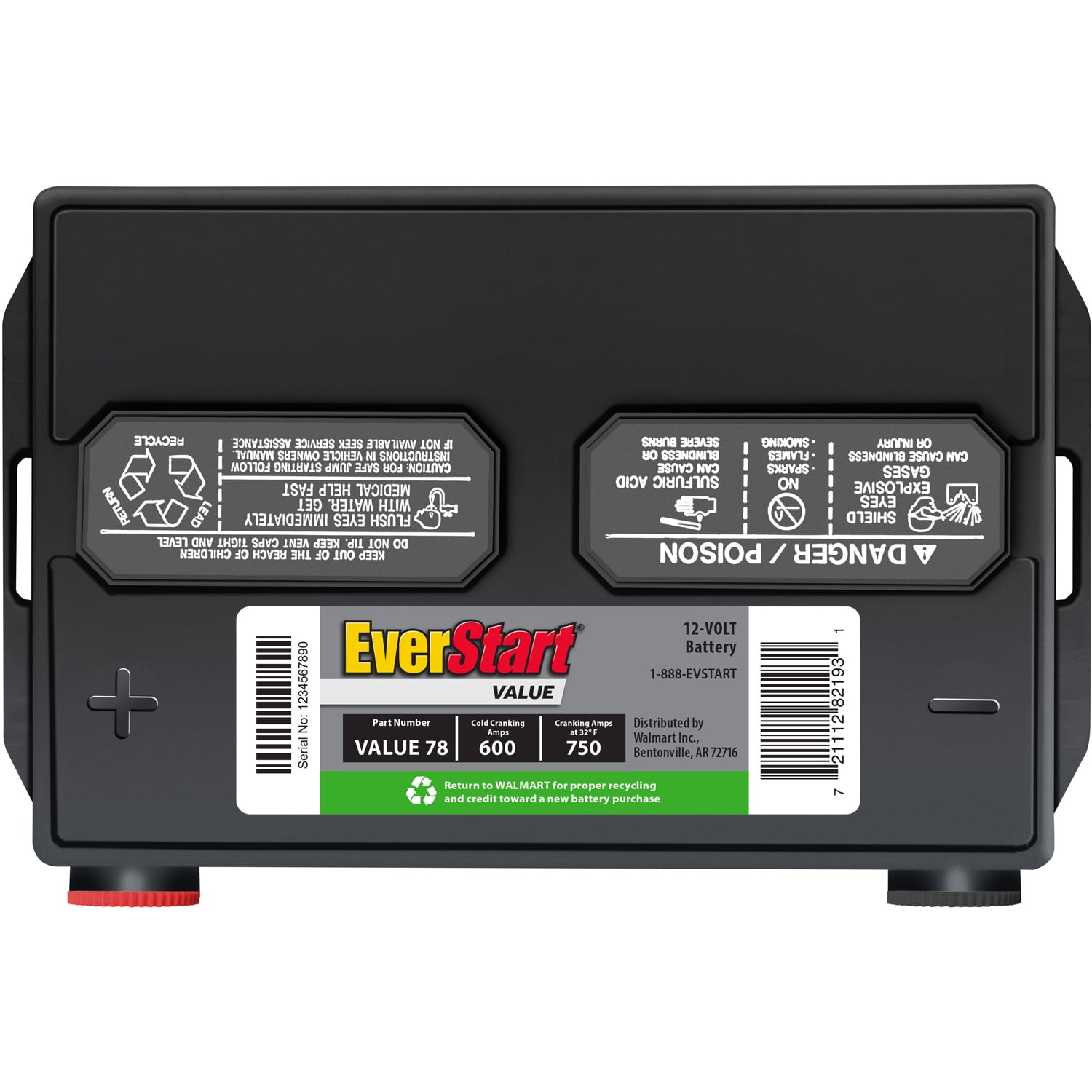 EverStart Value Lead Acid Automotive Battery  Group Size 78 12 Volt  600 CCA