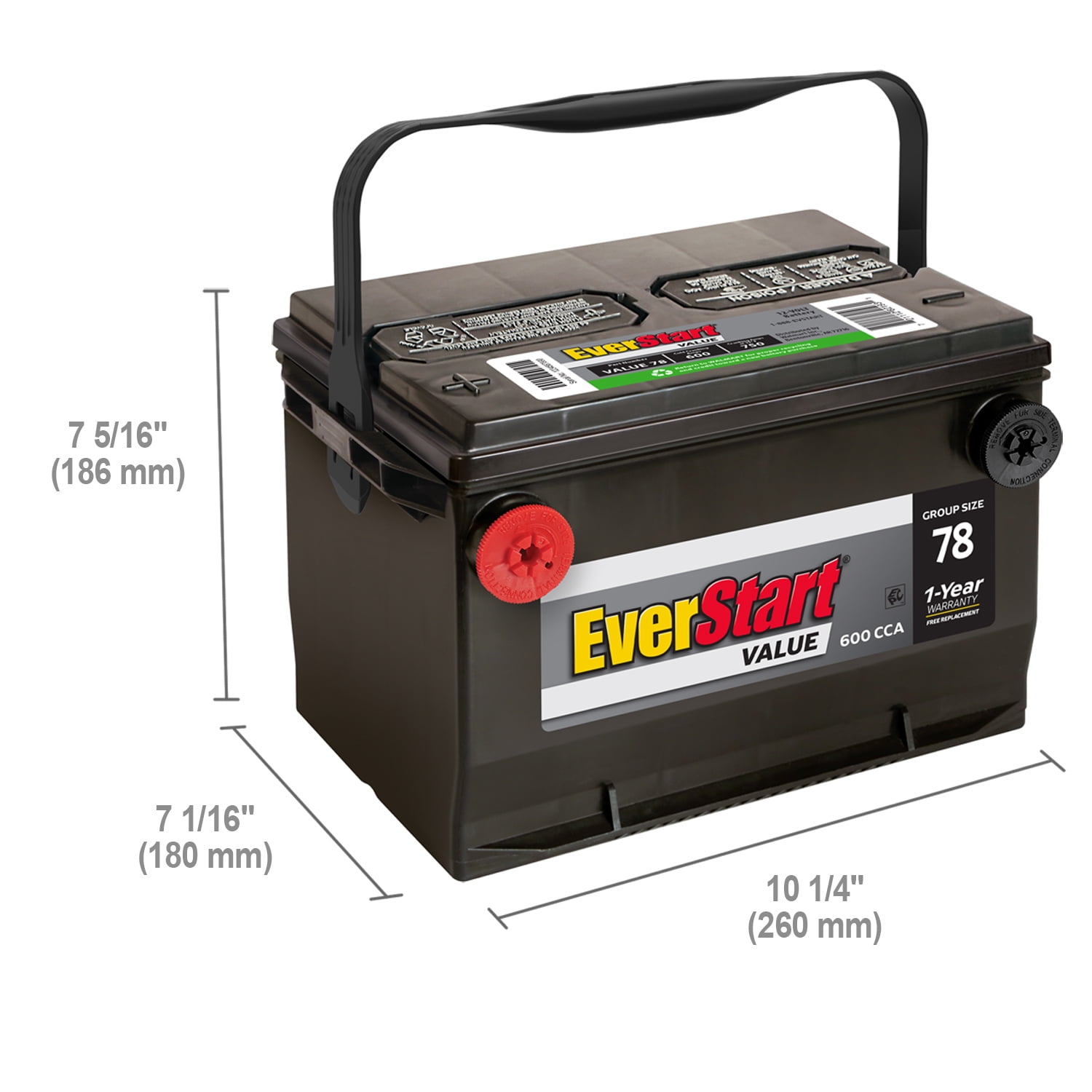 EverStart Value Lead Acid Automotive Battery  Group Size 78 12 Volt  600 CCA