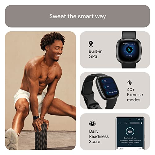 Fitbit Versa 4 Fitness Smartwatch with Daily Readiness  GPS  24/7 Heart Rate  40  Exercise Modes  Sleep Tracking and more  Black/Graphite  One Size  S & L Bands Included 