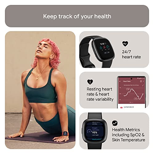 Fitbit Versa 4 Fitness Smartwatch with Daily Readiness  GPS  24/7 Heart Rate  40  Exercise Modes  Sleep Tracking and more  Black/Graphite  One Size  S & L Bands Included 