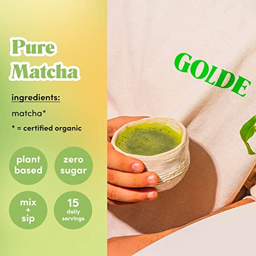 GOLDE   Pure Matcha   Ceremonial Grade Matcha Powder   Organic Green Tea Superfood w/L Theanine   Rich in Antioxidants   Vegan   Gluten Free   60mg Caffeine   Jitter Free Energy   30g Tin