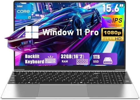 Gaming Laptop Computer Windows 11 Pro Lap Top PC for Gaming 2026 32GB RAM 1TB SSD Intel Core i7 Processor Up to 3 9GHz  15 6 IPS FHD Backlit Keyboard 6000mAh Webcam Office 365 2 Years Warranty