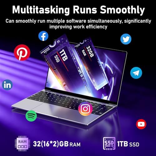 Gaming Laptop Computer Windows 11 Pro Lap Top PC for Gaming 2026 32GB RAM 1TB SSD Intel Core i7 Processor Up to 3 9GHz  15 6 IPS FHD Backlit Keyboard 6000mAh Webcam Office 365 2 Years Warranty