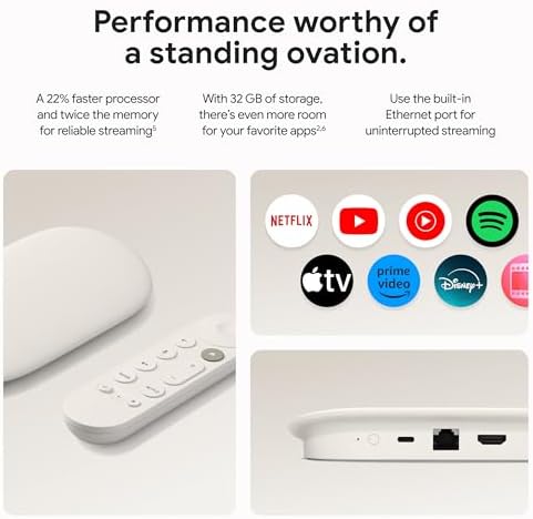 Google TV Streamer 4K   Fast Streaming Entertainment on Your TV with Voice Search Remote   Watch Movies  Shows  Live TV  and Netflix in 4K HDR   Smart Home Control   32 GB of Storage   Porcelain