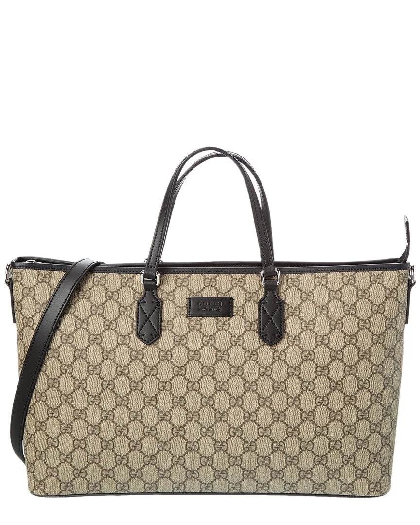 Gucci Gg Supreme Canvas & Leather Tote Women s Beige