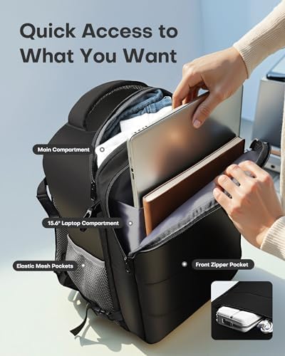 HOTOR Travel Backpack   Flight Approved Travel Bag for Men and Women  Carry on Luggage for 15 6 Laptop and Travel Essentials for Work  Business  Weekender  College 11 8x7 9x17 3  Black 