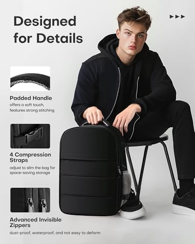 HOTOR Travel Backpack   Flight Approved Travel Bag for Men and Women  Carry on Luggage for 15 6 Laptop and Travel Essentials for Work  Business  Weekender  College 11 8x7 9x17 3  Black 