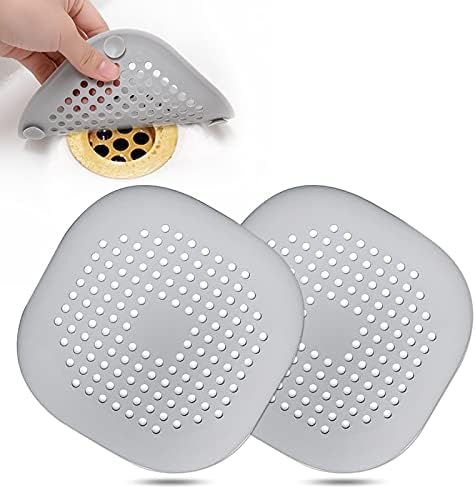 Hair Drain Catcher Square Drain Cover for Shower Silicone Hair Stopper with Suction Cup Easy to Install Suit for Bathroom Bathtub Kitchen 2 Pack  Sliver Grey 