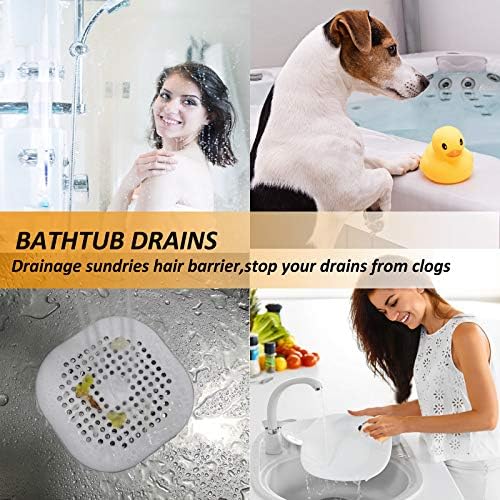 Hair Drain Catcher Square Drain Cover for Shower Silicone Hair Stopper with Suction Cup Easy to Install Suit for Bathroom Bathtub Kitchen 2 Pack  Sliver Grey 