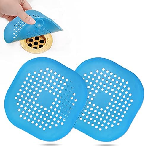 Hair Drain Catcher Square Drain Cover for Shower Silicone Hair Stopper with Suction Cup Easy to Install Suit for Bathroom Bathtub Kitchen 2 Pack  Sliver Grey 