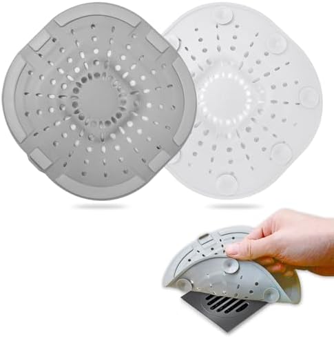 Hair Drain Catcher Square Drain Cover for Shower Silicone Hair Stopper with Suction Cup Easy to Install Suit for Bathroom Bathtub Kitchen 2 Pack  Sliver Grey 