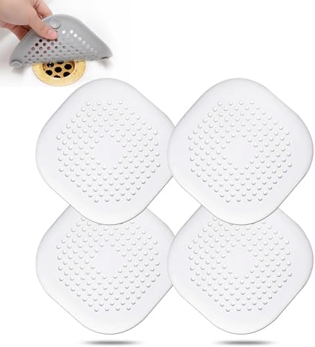 Hair Drain Catcher Square Drain Cover for Shower Silicone Hair Stopper with Suction Cup Easy to Install Suit for Bathroom Bathtub Kitchen 2 Pack  Sliver Grey 