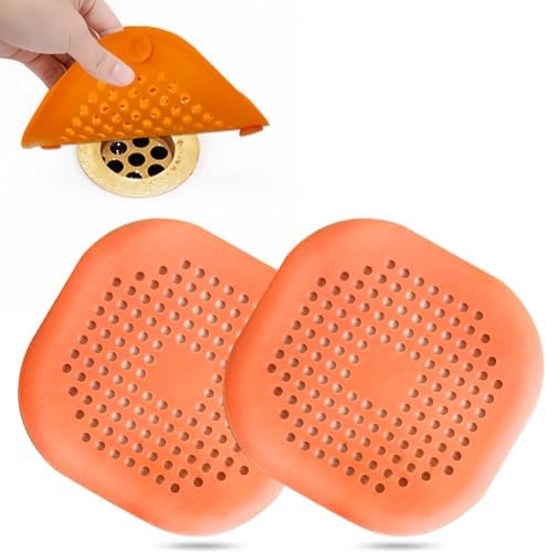 Hair Drain Catcher Square Drain Cover for Shower Silicone Hair Stopper with Suction Cup Easy to Install Suit for Bathroom Bathtub Kitchen 2 Pack  Sliver Grey 