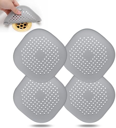 Hair Drain Catcher Square Drain Cover for Shower Silicone Hair Stopper with Suction Cup Easy to Install Suit for Bathroom Bathtub Kitchen 2 Pack  Sliver Grey 