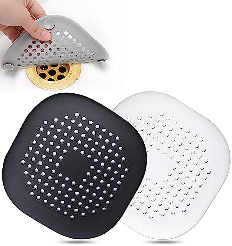 Hair Drain Catcher Square Drain Cover for Shower Silicone Hair Stopper with Suction Cup Easy to Install Suit for Bathroom Bathtub Kitchen 2 Pack  Sliver Grey 