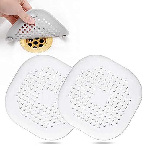 Hair Drain Catcher Square Drain Cover for Shower Silicone Hair Stopper with Suction Cup Easy to Install Suit for Bathroom Bathtub Kitchen 2 Pack  Sliver Grey 