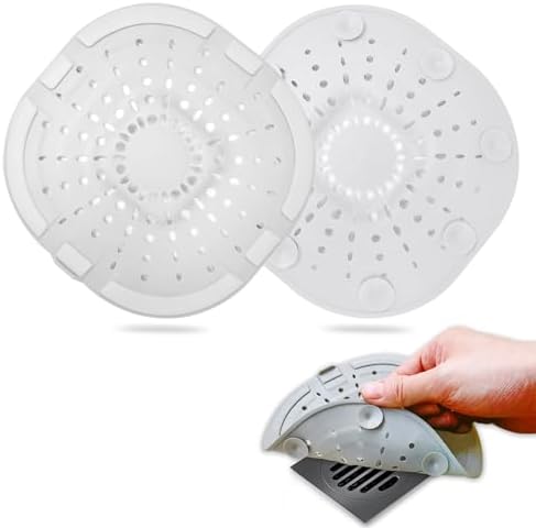 Hair Drain Catcher Square Drain Cover for Shower Silicone Hair Stopper with Suction Cup Easy to Install Suit for Bathroom Bathtub Kitchen 2 Pack  Sliver Grey 