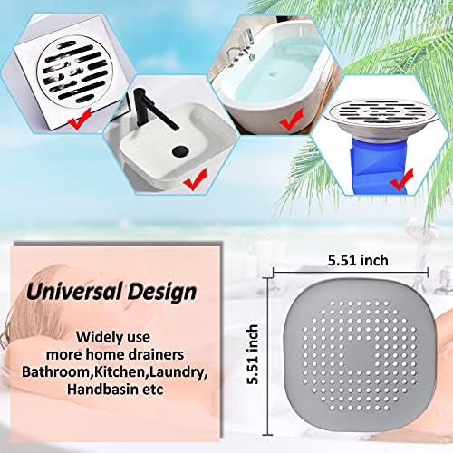 Hair Drain Catcher Square Drain Cover for Shower Silicone Hair Stopper with Suction Cup Easy to Install Suit for Bathroom Bathtub Kitchen 2 Pack  Sliver Grey 