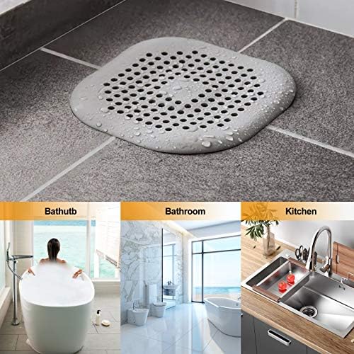 Hair Drain Catcher Square Drain Cover for Shower Silicone Hair Stopper with Suction Cup Easy to Install Suit for Bathroom Bathtub Kitchen 2 Pack  Sliver Grey 