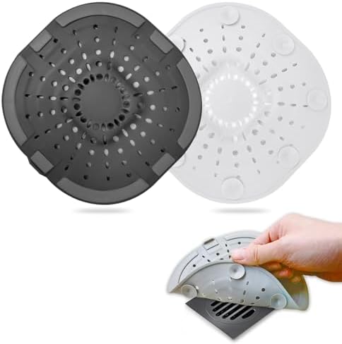 Hair Drain Catcher Square Drain Cover for Shower Silicone Hair Stopper with Suction Cup Easy to Install Suit for Bathroom Bathtub Kitchen 2 Pack  Sliver Grey 
