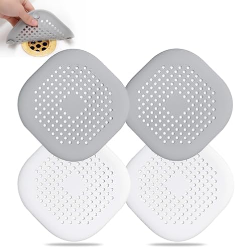Hair Drain Catcher Square Drain Cover for Shower Silicone Hair Stopper with Suction Cup Easy to Install Suit for Bathroom Bathtub Kitchen 2 Pack  Sliver Grey 