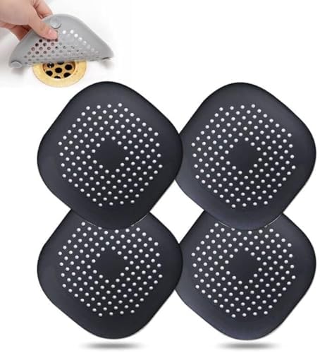 Hair Drain Catcher Square Drain Cover for Shower Silicone Hair Stopper with Suction Cup Easy to Install Suit for Bathroom Bathtub Kitchen 2 Pack  Sliver Grey 