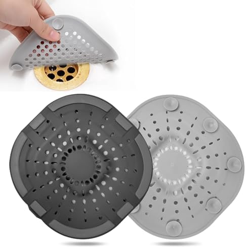 Hair Drain Catcher Square Drain Cover for Shower Silicone Hair Stopper with Suction Cup Easy to Install Suit for Bathroom Bathtub Kitchen 2 Pack  Sliver Grey 