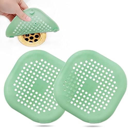 Hair Drain Catcher Square Drain Cover for Shower Silicone Hair Stopper with Suction Cup Easy to Install Suit for Bathroom Bathtub Kitchen 2 Pack  Sliver Grey 