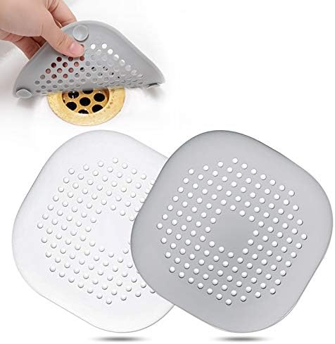 Hair Drain Catcher Square Drain Cover for Shower Silicone Hair Stopper with Suction Cup Easy to Install Suit for Bathroom Bathtub Kitchen 2 Pack  Sliver Grey 