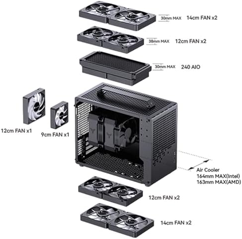JONSBO/JONSPLUS Z20 Black Micro ATX Mini Tower PC Case with Detachable Carrying Handle  Mini Size  High Performance Hardware Compatible  Support 240AIO  H160mm Cooler  Black